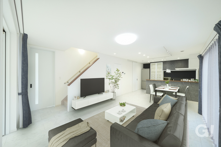 落ち着きのあるモノトーンのLDK