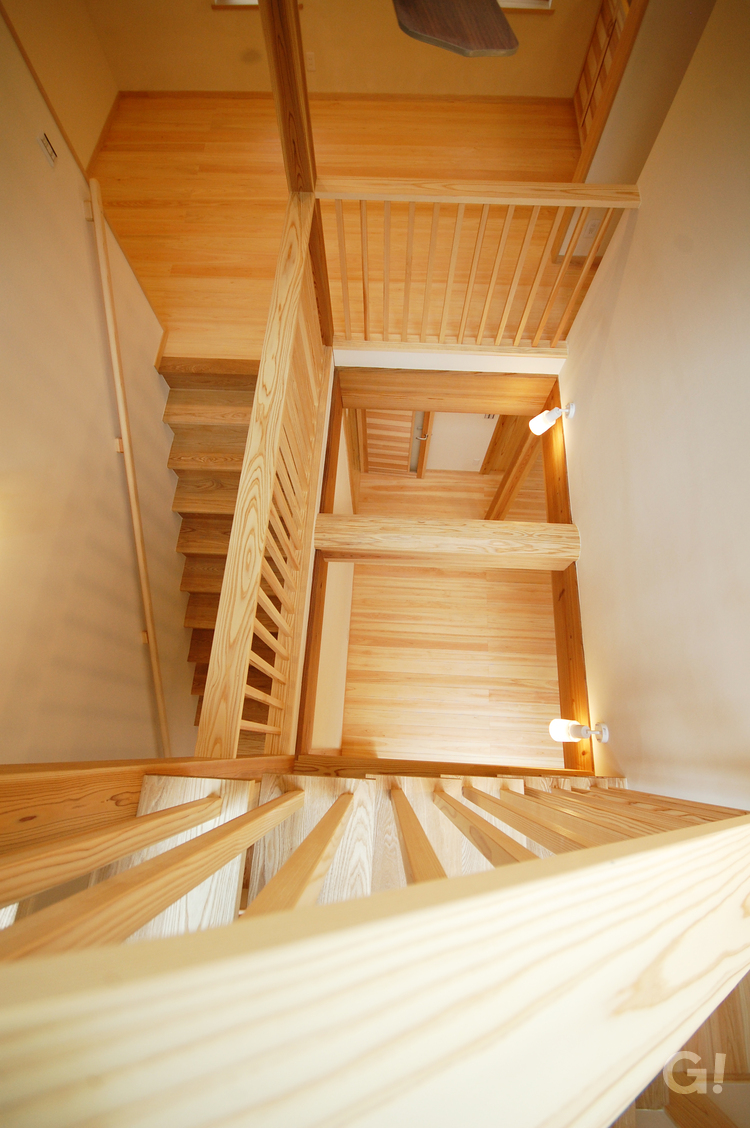 螺旋階段のような木製階段