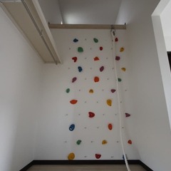 真っ白な空間にカラフルなボルダリングが一際目を引くシンプルモダンな子供部屋