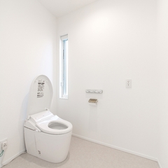 白が光る洗練されたトイレがある美しい規格住宅