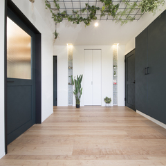 観葉植物が見守るデザイン住宅のおしゃれな玄関