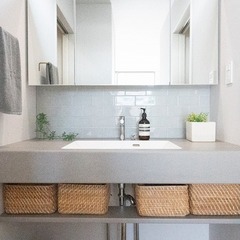 注文住宅のホテルライクがおしゃれな造作洗面カウンター
