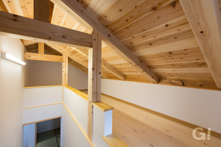 『岐阜県産材の木をふんだんに使用した使い方自由自在の可児市の和モダンな屋根裏部屋』の写真