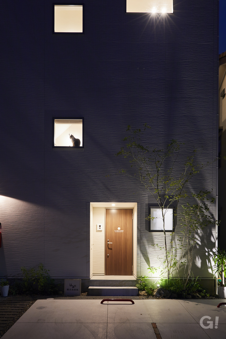 デザイナーズ住宅の夜もオシャレにライトアップするこだわりの外構の写真