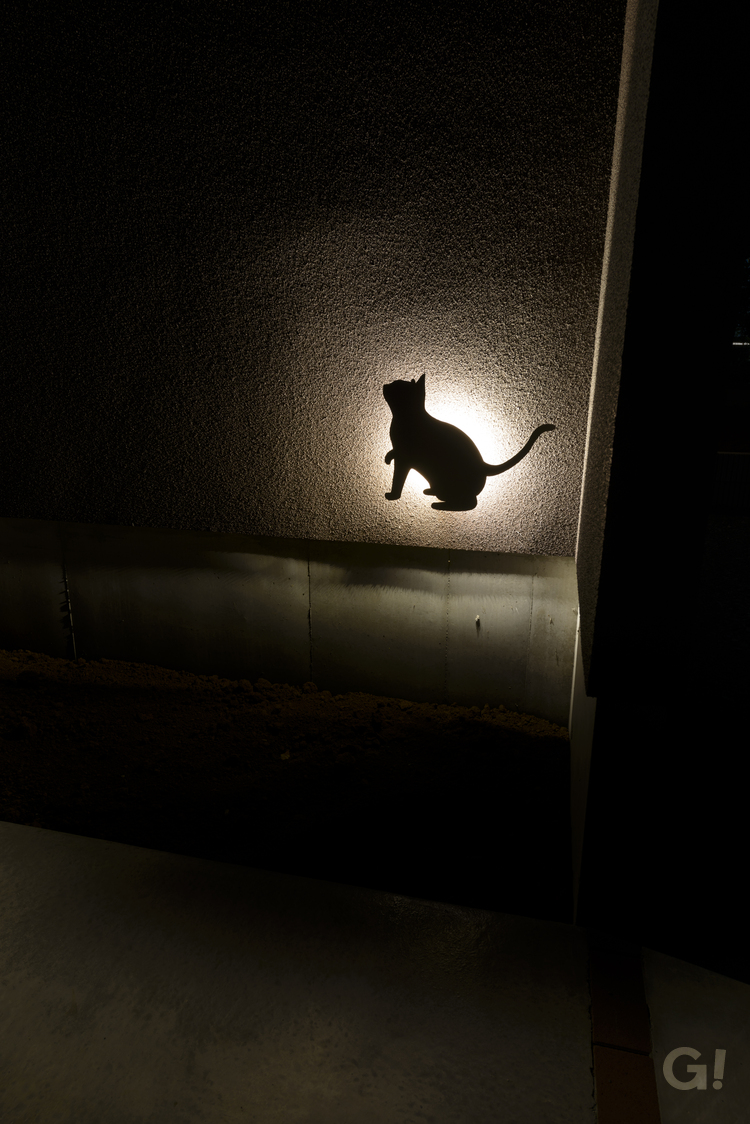 かわいらしい猫ちゃんが出迎える和モダン住宅のペットと暮らす家の写真