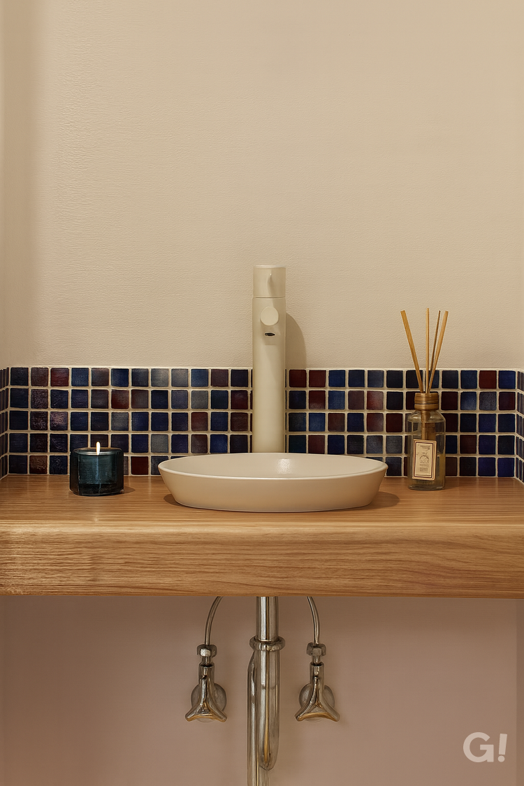 タイルが映える、玄関の手洗いスペース